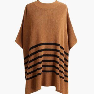 J. Crew Factory Striped Poncho in Heather Camel Black, One Size - NWT